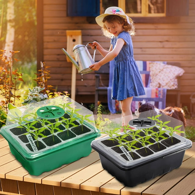 Seed Starter Tray with Grow Light Seed Starter Kit Seedling Tray Seed Starter Kit with Grow Light 12-Hole Tray with Light Extractor with White Label Nutrient Box Plastic Bowl Rectangular