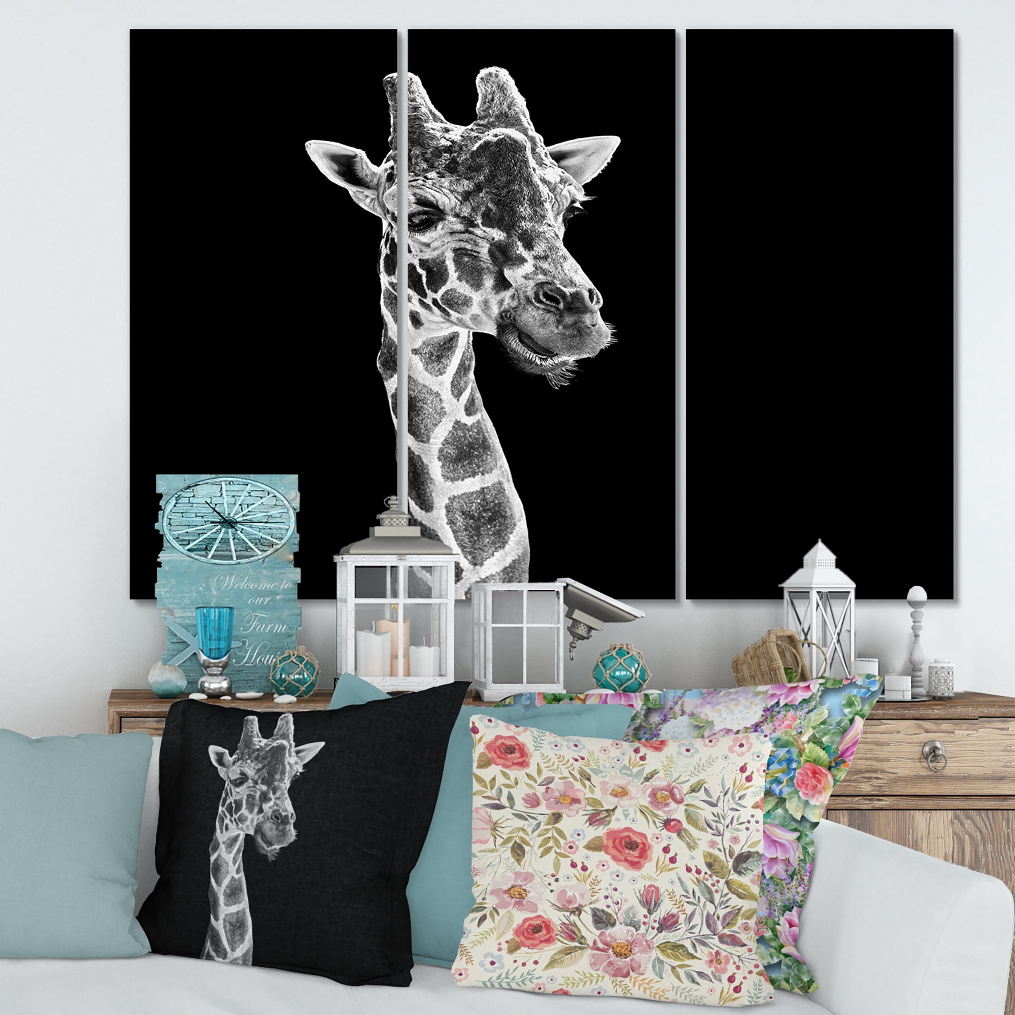 Close Up Portrait Of A Giraffe On Black II 28 in x 36 in Photography Canvas Art Print, by Designart
