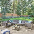 thumbnail image 3 of GDF Studio Keith Outdoor Acacia Wood 8 Seater Sectional Sofa Chat Set with Cushions, Gray and Dark Gray, 3 of 13