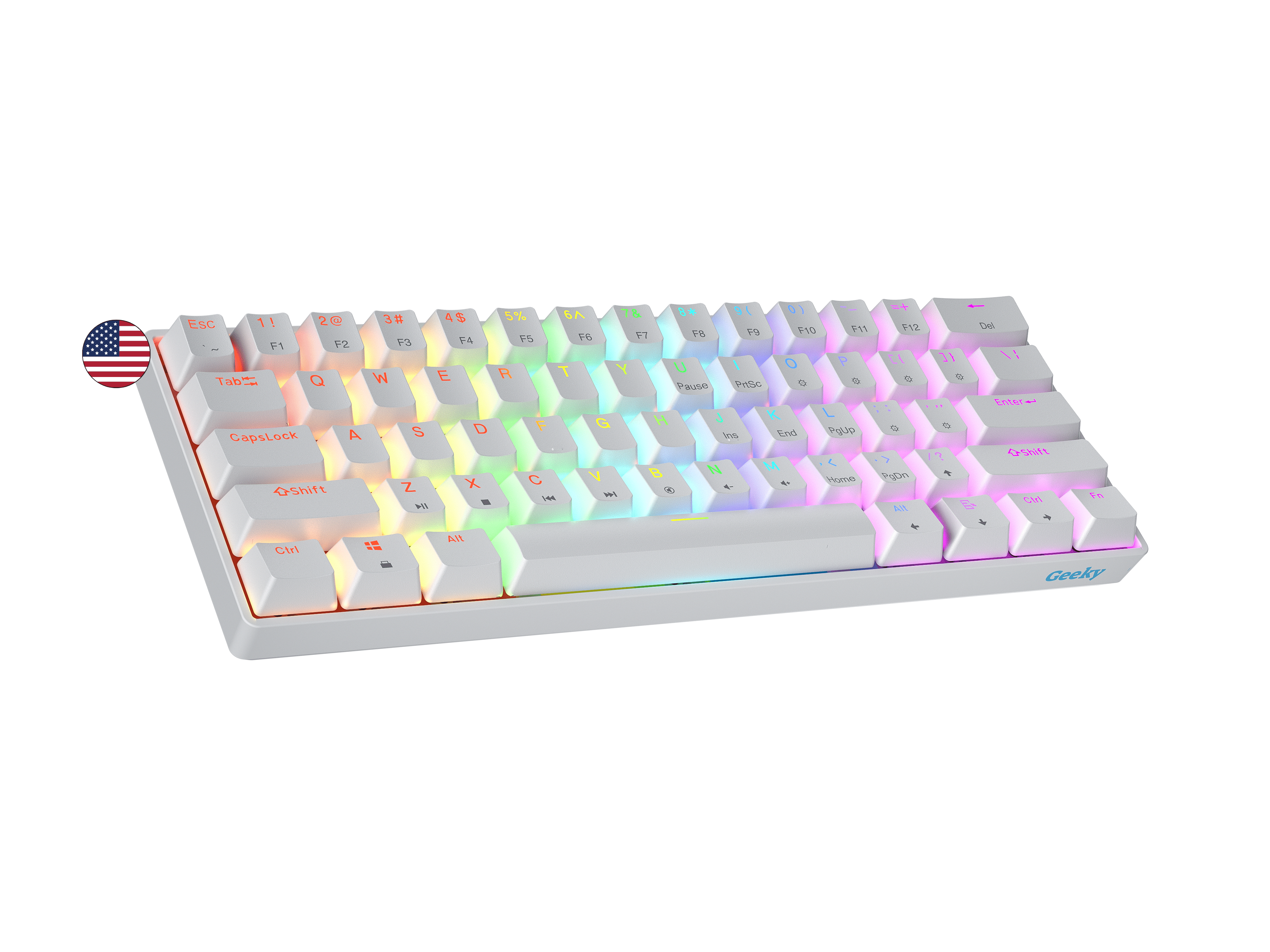 Geeky GK61 SE 60% | Mechanical Gaming Keyboard | 61 Keys Multi Color RGB LED Backlit for PC / Mac Gamer | ANSI US American Layout ( White , Mechanical Brown )