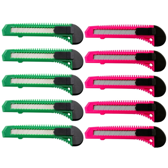 10 Safety Box Cutter Utility Knife Retractable Snap off Razor Blade PINK GREEN