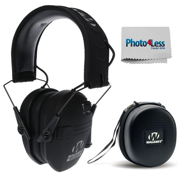 Walker's Razor Slim Electronic Hearing Protection Muff - Black, Bundle with Walker's Muff Protective Case, Cleaning Cloth