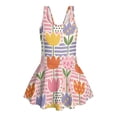 thumbnail image 4 of COEQINE Girls Tank Neck One Piece Swimsuit, V-Back Wide Strap Bathing Suit with Skirt for Kids 12-13 Years, Hawaiian Beach Swim Wear Dress Up for Girls, Cute Tulip Flower Patchwork, 4 of 8