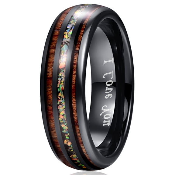 6mm Handmade Fire Created Opal Inlay Tungsten Carbide Ring for Men Women Sets Size 7-14