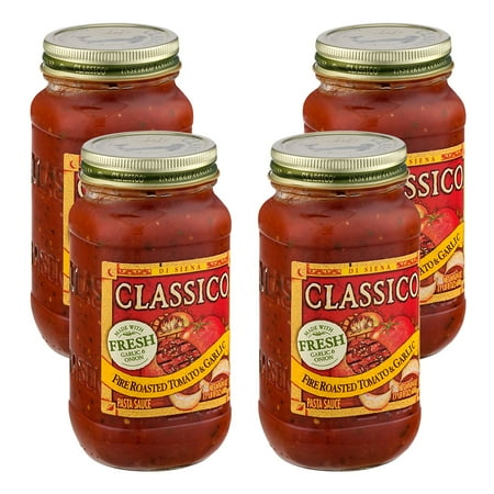 (4 Pack) Classico Fire Roasted Tomato and Garlic Pasta Sauce, 24 oz (Best Bottled Pasta Sauce)