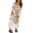 thumbnail image 4 of EIMELI Tricoté Robe Longue Bodycon pour les Femmes Y2K Manches Longues Creux à Rayures Midi Robes Robe de Plage d'Été, 4 of 7