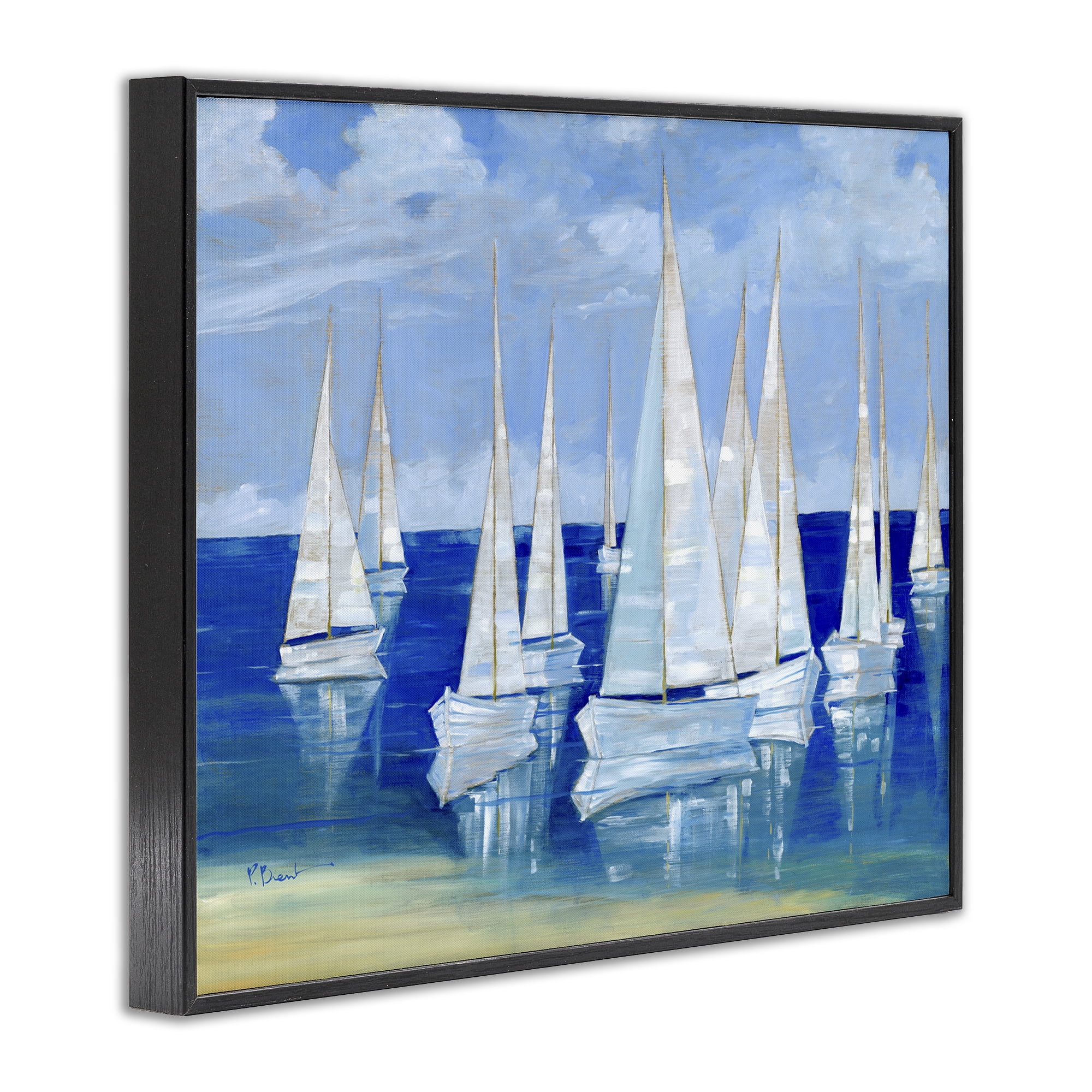 Stupell Industries Blanco Beach Sailboats Black Framed Giclee Art, design by Paul Brent