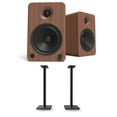 thumbnail image 1 of Kanto YU6WALNUT 200W Bluetooth Bookshelf Speakers - Walnut (Pair) with Kanto SP26PL 26" Fixed-Height Stands - Black (Pair) (2022), 1 of 9