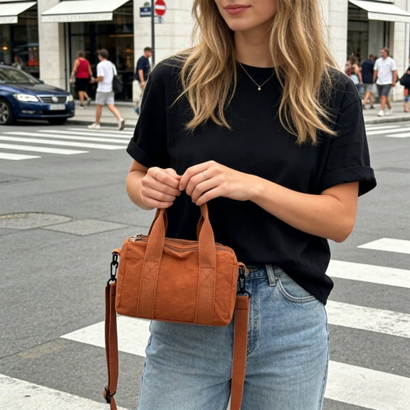 Crossbody Bags for Women, Small Casual Shoulder Bag Canvas Simple Purse with Zipper, Lightweight Casual Mini Purse, Gifts for Your Lover, Mother or Friends, Orange