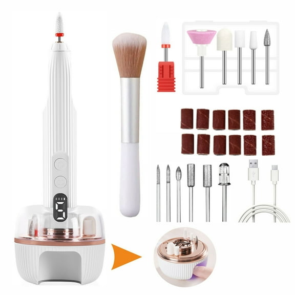Electric Nail Drill File Professional, Cordless Nail Drill Filer Machine for Acrylic Nails Polishing, UV Lamp, Charging Base,5 Speed, Nail Grinder, Manicure Pedicure Kit for Salon Home