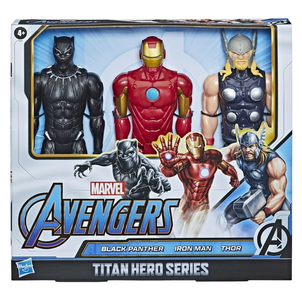 Marvel Avengers Titan Hero Series Black Panther Thor Iron Man 3-Pack Action  Figures 