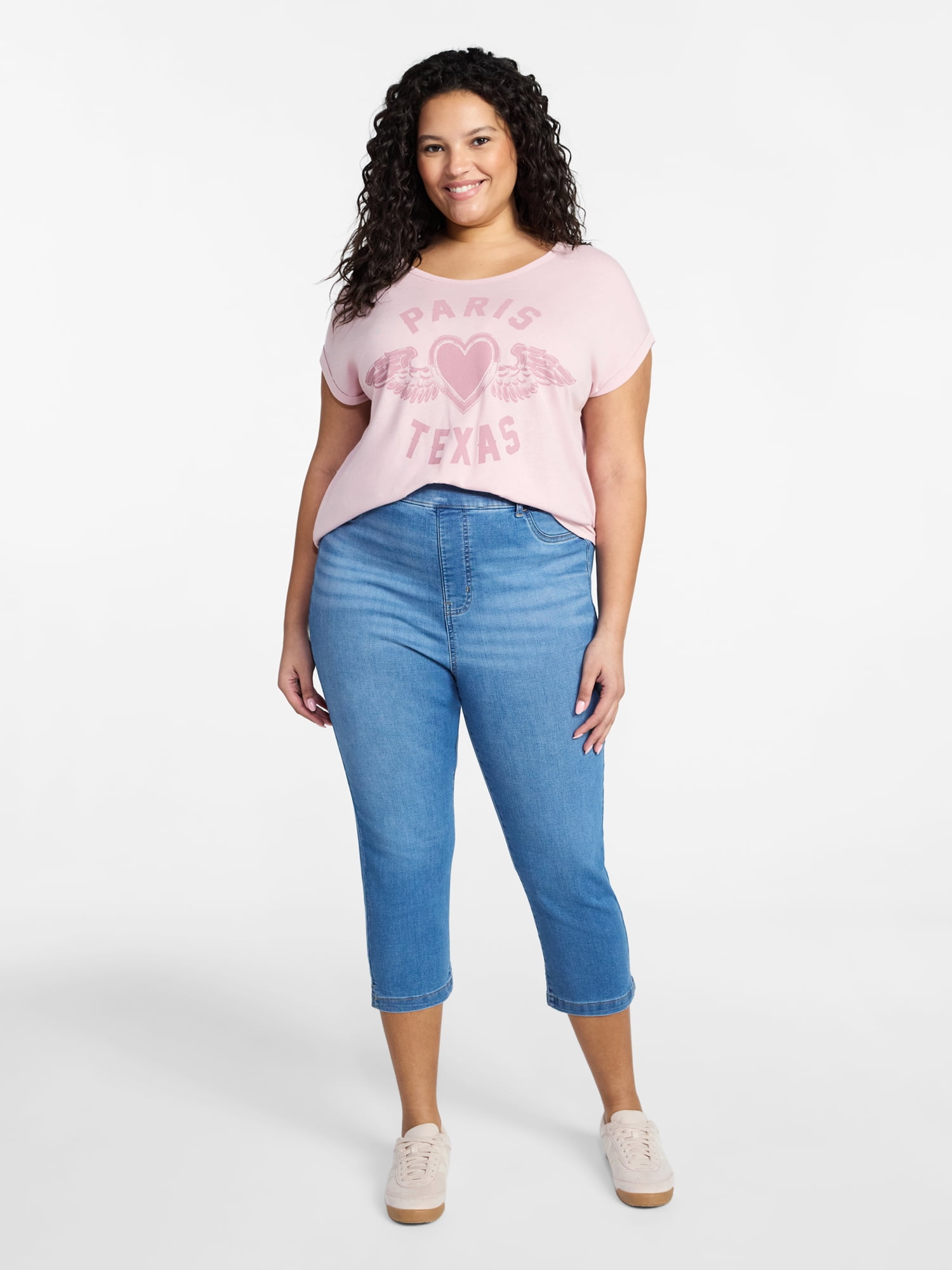 Terra & Sky Women's Plus Size Paris Texas Graphic Tee with Short Sleeves, Sizes 0X-5X