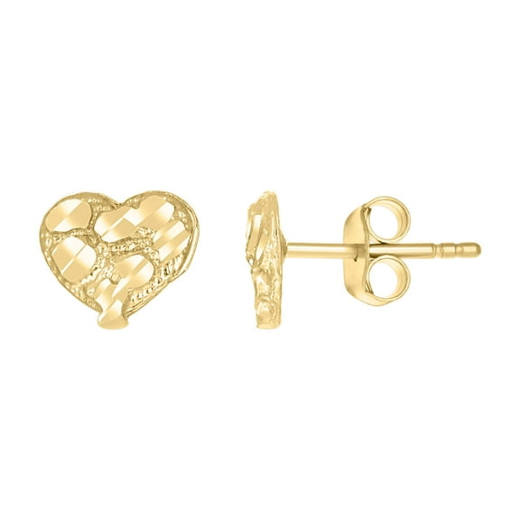 10kt Real Yellow Gold Womens Heart Nugget Stud Earrings
