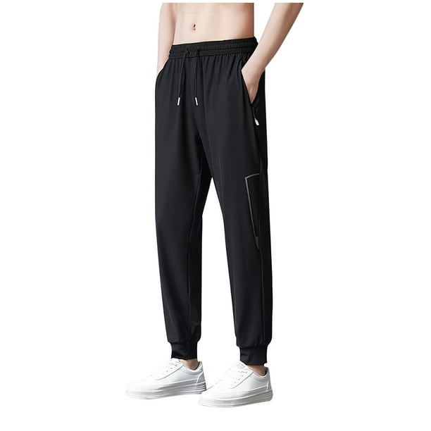 Pantalones largos para hombre, ajustados, de estilo fino, de talla grande, para ocio, de fácil secado, de seda, deportivos, de poliéster.