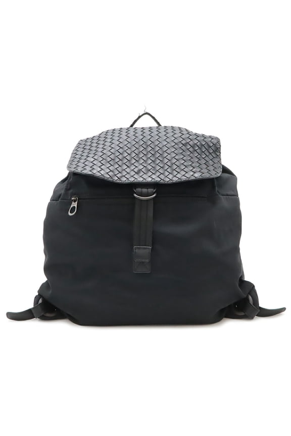 Pre-Owned BOTTEGA VENETA Bottega Veneta Intrecciato Backpack Rucksack Nylon Leather Black 409595