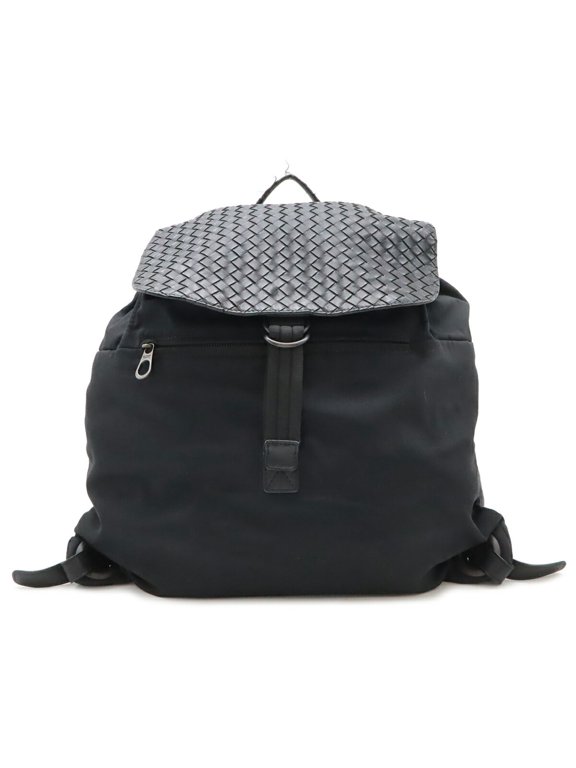 Pre-Owned BOTTEGA VENETA Bottega Veneta Intrecciato Backpack Rucksack Nylon Leather Black 409595