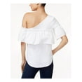 thumbnail image 2 of BAR III Womens White Ruffled Asymmetrical Neckline Casual Top Regular Size: L, 2 of 2