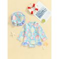 thumbnail image 2 of Bagilaanoe Newborn Baby Girl One-Piece Swimsuit Flower Print Long Sleeve Zipper Rashguard Swimwear + Swimming Cap 3M 6M 12M 18M 24M Infant Ruffle Bathing Suit, 2 of 7