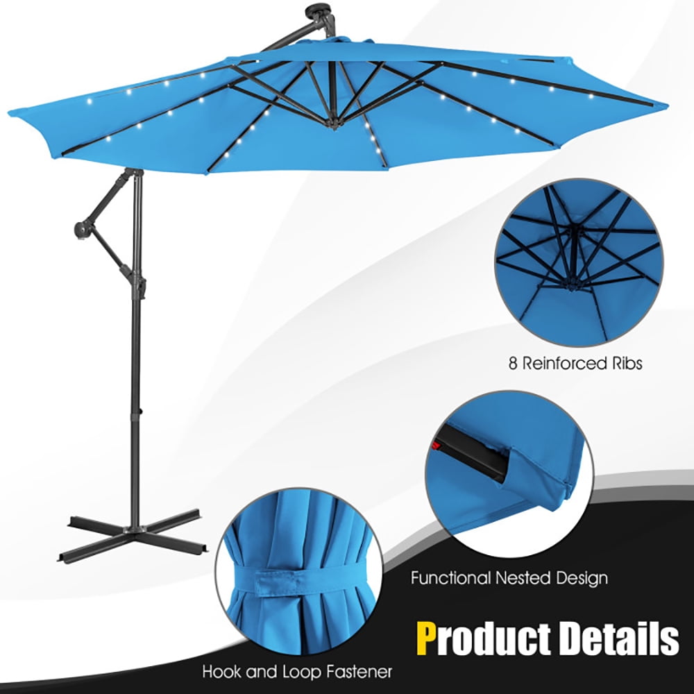 Aimee Lii 10 Feet Patio Solar Powered Cantilever Umbrella with Tilting System, Sunbrella Patio Umbrellas, Blue Aimee Lii 10 Feet Patio Solar Powered Cantilever Umbrella with Tilting System, Sunbrella Patio Umbrellas, Blue