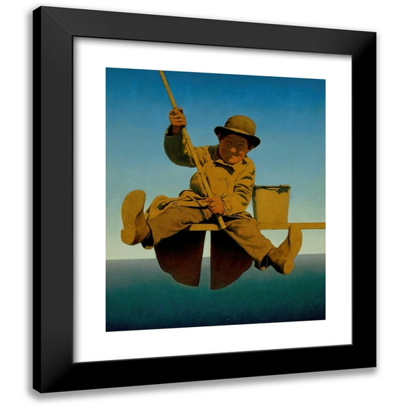 Maxfield Parrish 12x14 Black Modern Framed Museum Art Print Titled - Fisherman on Pier (1921)