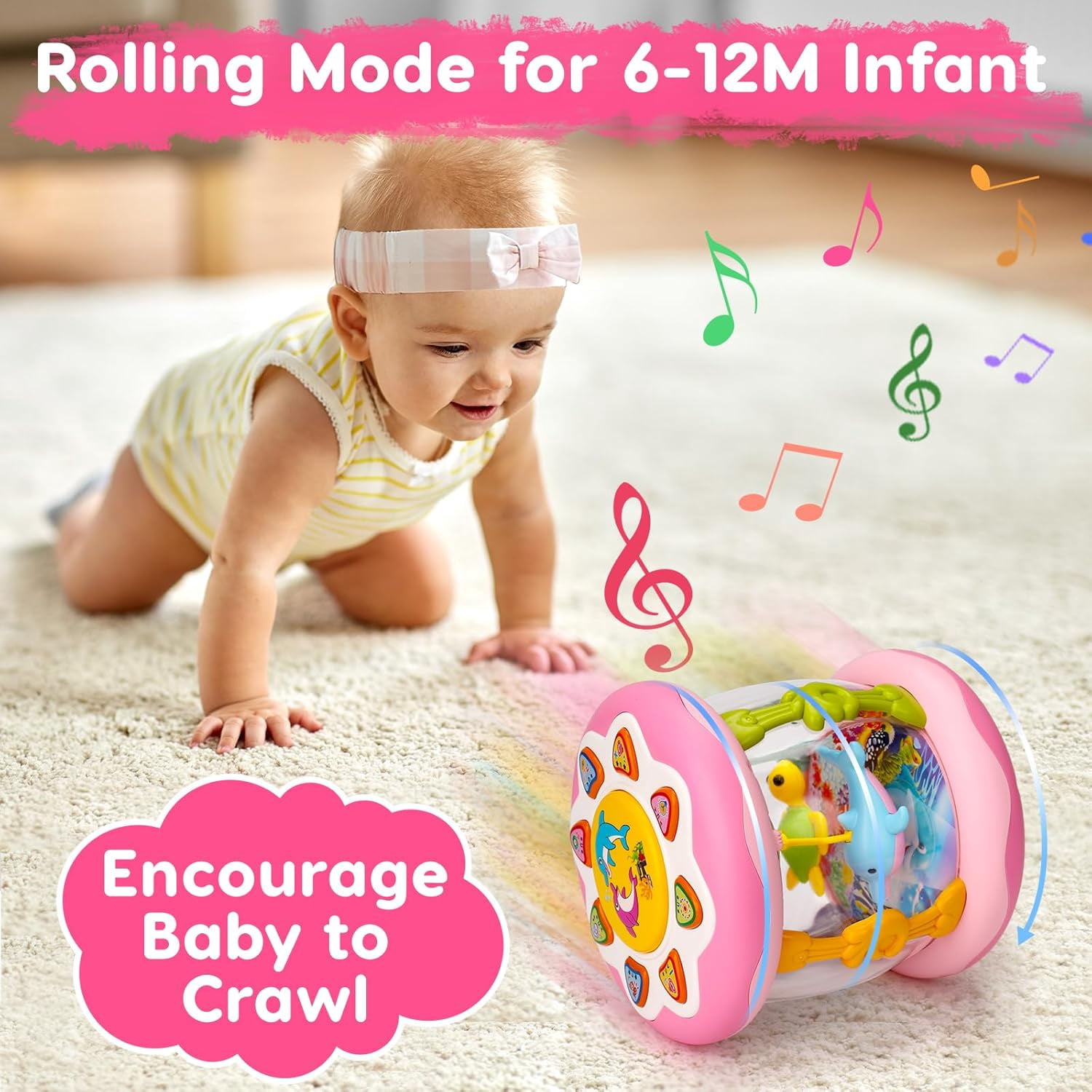 LINXUXIE Baby Musical Learning Light Up Toys, Infant Ocean Projector Rotating Music Box, Christmas Birthday Gifts for 6-12 Month & 1-3 3-5 Year Old