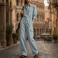 thumbnail image 6 of Edvintorg Jumpsuits for Women Plus Size One Piece Long Sleeve Button Down Romper with Pant Fashion Clothing Women S-3XL Gray, 6 of 7