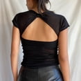 thumbnail image 5 of Douhoow Summer Square Collar Tops for Women Black Tees Short Sleeve Backless Cropped Top, 5 of 6