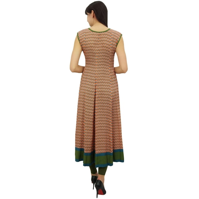 Phagun Kurta Kurti Évasée en Batiste de Coton Orange Imprimée Anarkali Vêtements - 16