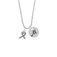 thumbnail image 2 of Delight Jewelry Silvertone Scroll Ribbon with Pink Crystal Silvertone Script Initial Disc - M - Charm Necklace, 20"+3", 2 of 4