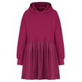 thumbnail image 7 of Elainilye Fashion Dresses for Women 2024 Casual Round Neck Hooded Sweatshirt Solid Color Dress Long Sleeve Plus Size Sweatshirt Skirt,Pink, 7 of 7