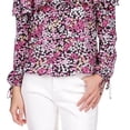 thumbnail image 3 of Michael Kors Women's Floral Print Ruffled Off The Shoulder Peasant Top Pink Size Petite X-Small, 3 of 3