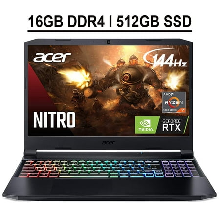 Acer Nitro 5 15 Gaming Laptop Computer 15.6" FHD IPS 144Hz ComfyView Display AMD Octa-core Ryzen 7 5800H Processor 16GB DDR4 512GB SSD GeForce RTX 3060 6GB Backlit Keyboard HDMI USB-C Win10 Black