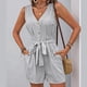 thumbnail image 2 of Mono sin mangas con cuello en V y cinturón para atar en la cintura para mujer - Mono informal para vacaciones - Conjunto de rayas para primavera y verano - Tallas S-XL, 2 of 7