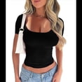 thumbnail image 1 of Camisetas de Corta para Mujer, Informales, Básicas, de Verano, con Cuello Redondo, Corte Entallado, de Punto Acanalado, para Trabajo y Negocios. Negro S, 1 of 9