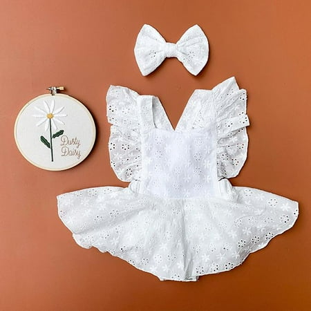 

GXFC Newborn Girls 2 PCS Set Jumpsuit Infant Sleeveless Lace Solid Color Summer Tutu Bodysuit+Bowknot Headband Kids One Piece 0-6M