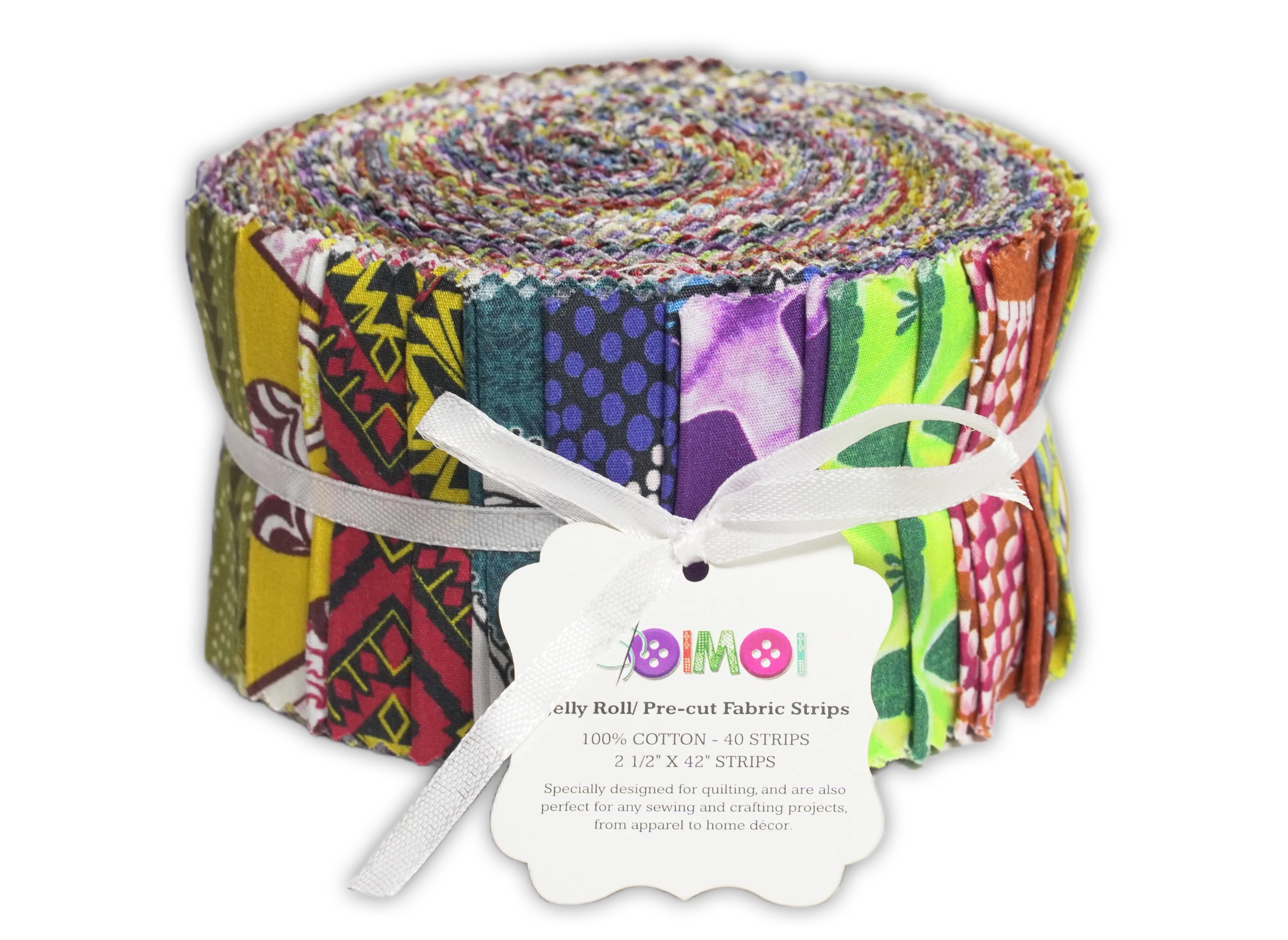 Soimoi 40Pcs African Floral Print Precut Fabrics Strips Roll Up 2.5x42inches Cotton Jelly Rolls for Quilting