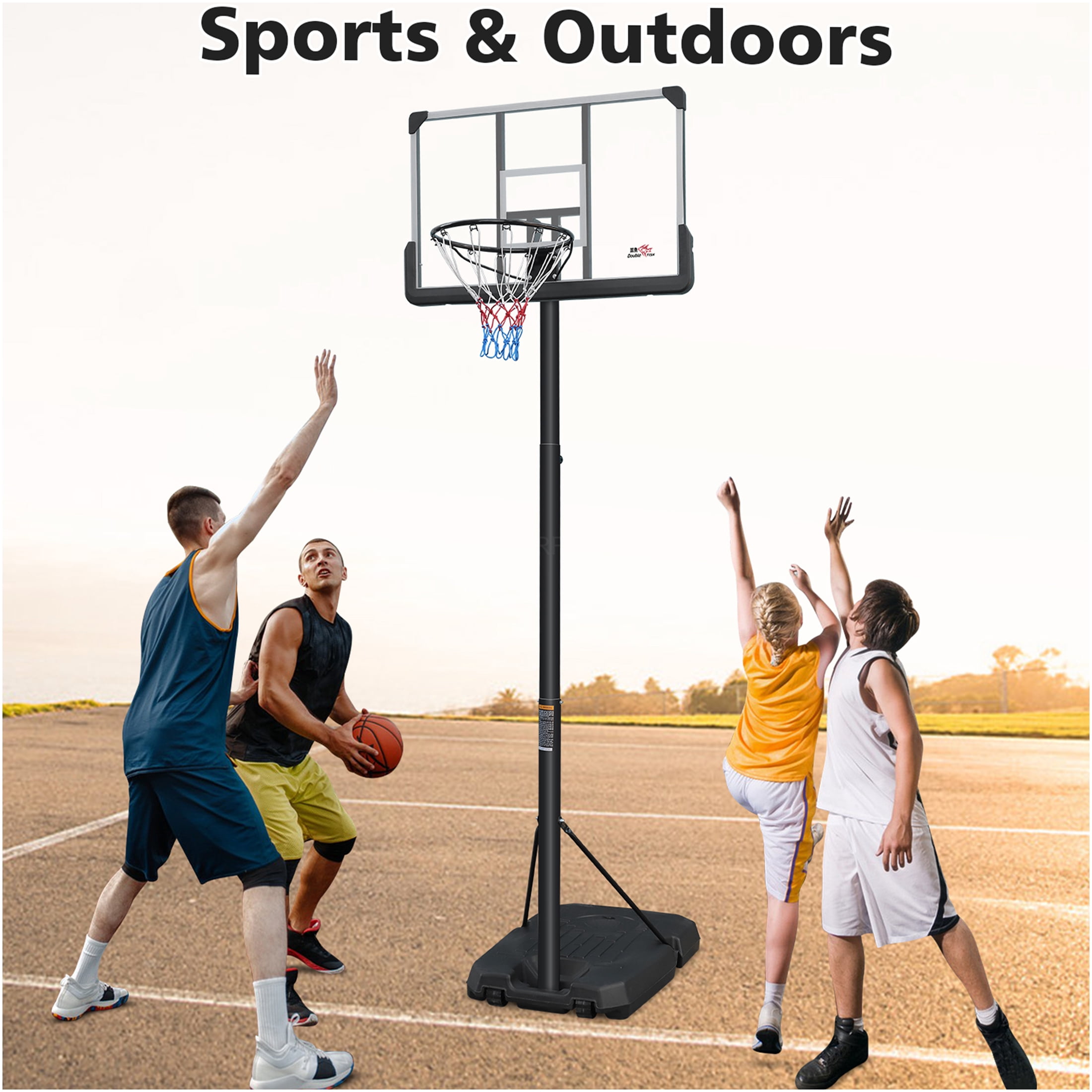 JERFIT Adjustable Basketball Hoop with Portable Wheels, 6.5-10FT Height Adjustment, 44" Backboard & Stable Base for Indoor Outdoor Play for Youth Adults