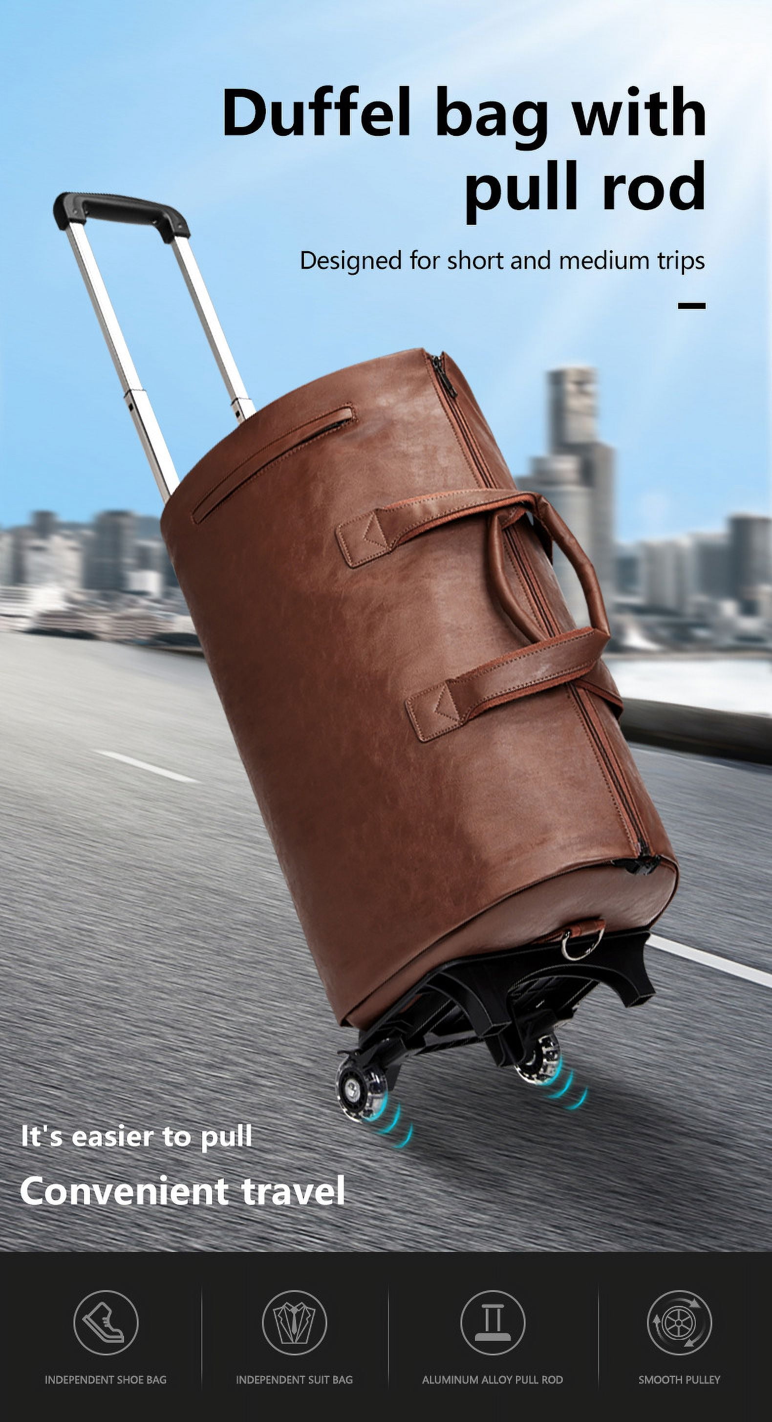 Rolling Duffel Bag with Wheels, Suit Bag,Large Capacity Toiletry Bag,Luggage Bag with Shoe Pouch for Men Women
