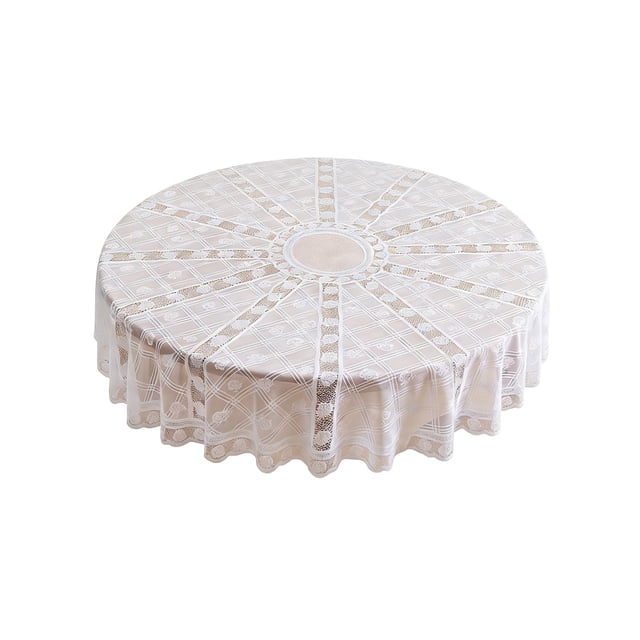 White Lace Round Tablecloth 72in Flower Embroidered Wedding Tablecloths for Summer Outdoor Party Reception, Dinner Party, Decorations, Home Decor