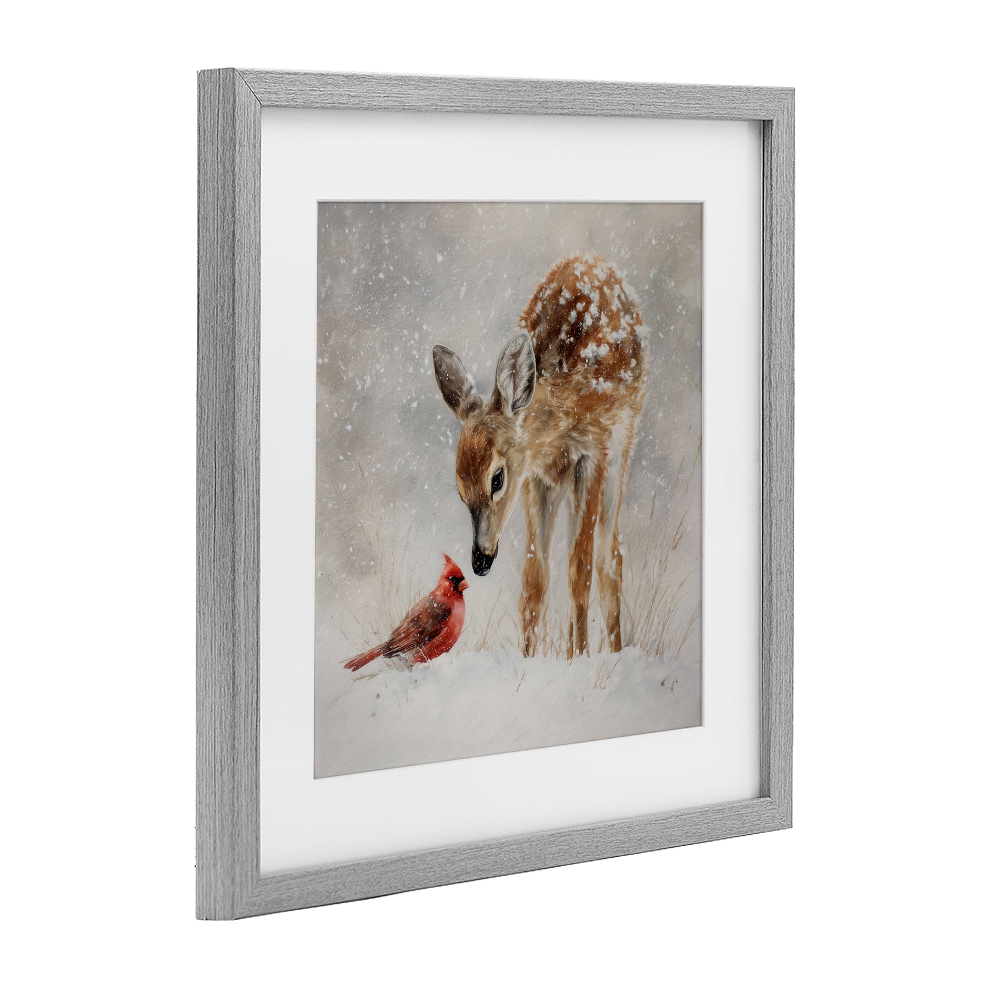 Stupell Industries Little Fawn & The Cardinal Gray Framed Print Under Glass, design by Tina LeCour