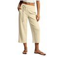 thumbnail image 2 of Women's Cotton Blend Drawstring Wide Leg Capri Pants with Side Pockets,Khaki,Women's Capri XL, 2 of 7