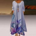 thumbnail image 2 of Vestido HUOGUO de manga larga con cuello redondo y estampado floral casual para mujer, 2 of 5