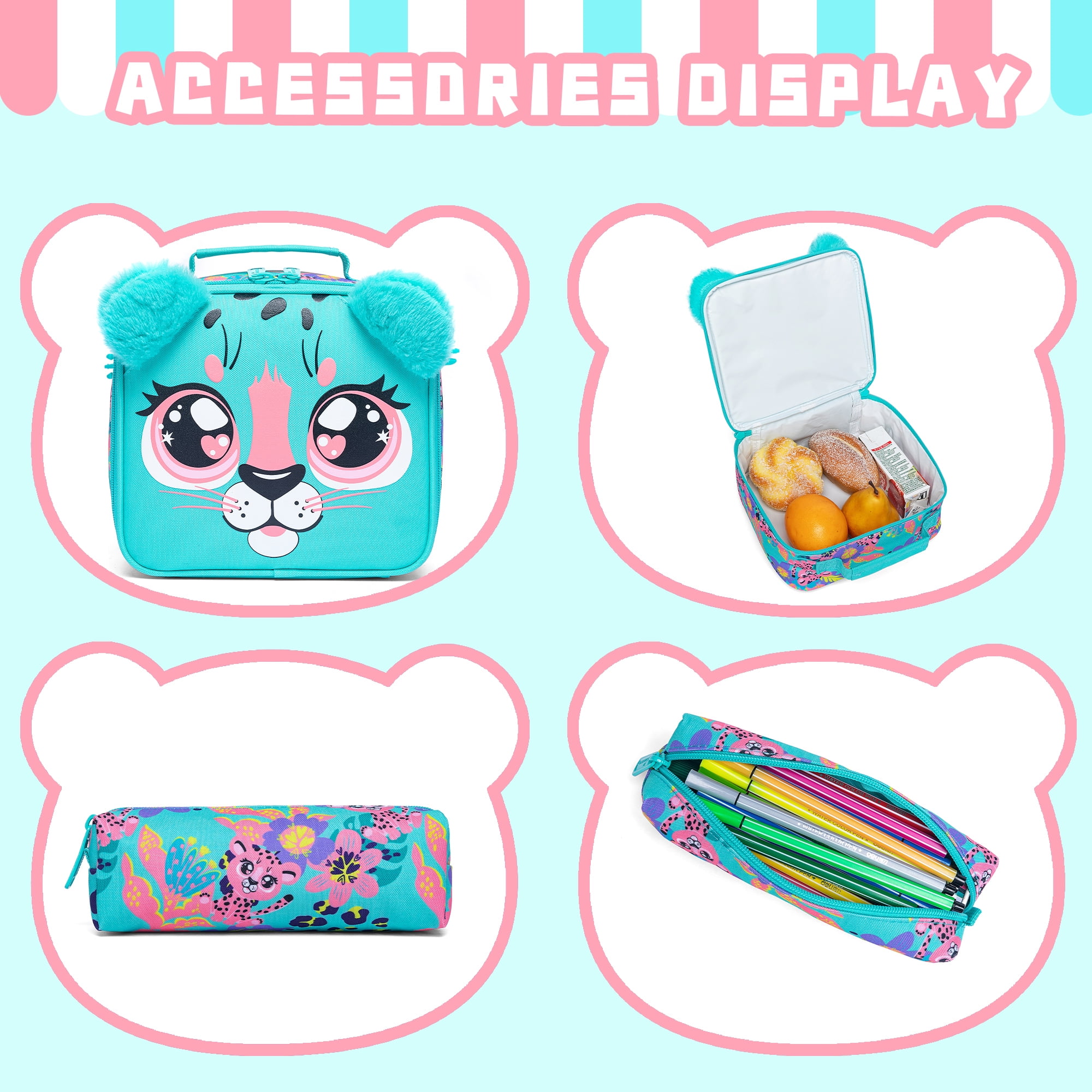 Kids Rolling Backpacks for Girls with Lunch Box Pencil Case School Bookbag with Wheels for Elementary Students Age 8-10
