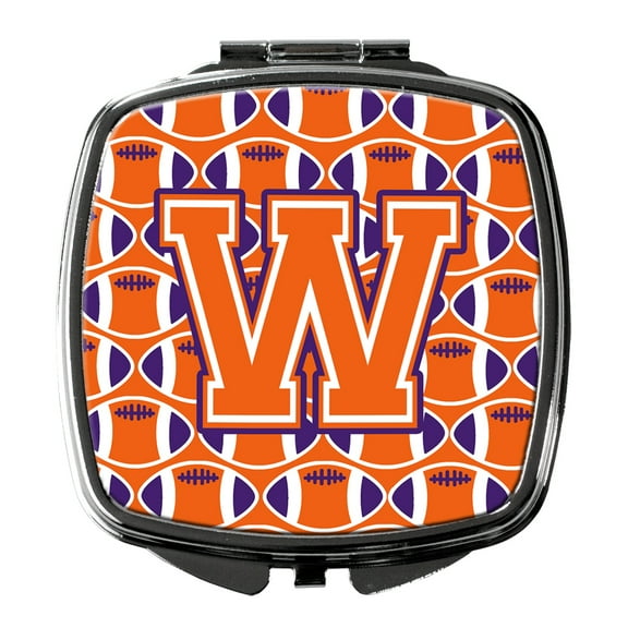 Letter W Football Orange White and Regalia Compact Mirror CJ1072-WSCM