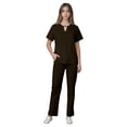 thumbnail image 4 of Women'S Casual Solid Color Scrub Suit Functional Patch Pocket Nursing Uniform Scrub Set Nurse Top And Pants Recessed Round Neckline Clothes Work Suit Brown L, 4 of 4