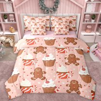 Manfei Sweet Dessert Cake 7pcs Bedding Comforter Set,Kawaii Gingerbread Man Queen Bedding Sets,Merry Christmas Queen Sheet Sets For Girls,Luxury Bedroom Decor Reversible