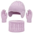 thumbnail image 2 of Piuwrlz Girls Boys Winter Hats Scarves Glove Children's 3 Piece Set Solid Color Thickened Plush Windproof Gloves Purple Size 2-18 Years, 2 of 7