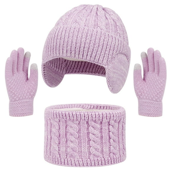 Kids' 3-Piece Winter Set Boys Girls Fleece-Lined Beanie Scarf & Gloves,Earflap Hat Neck Warmer Gift Set for Cold Days & Outdoor Activities 2-18Y