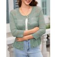 thumbnail image 2 of Yesfashion Women's Lightweight Crochet Cardigan 3/4 Sleeve Cropped V Neck Button Shrug Knit Sweater Tops, 2 of 6