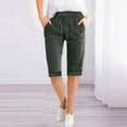 thumbnail image 2 of JJHGVB Cotton Linen Capris for Women Linen Bermuda Shorts for Women Beach Boho Pants Beach Cropped Trousers Wide Leg Capri Dress Shorts for Women Womens Long Shorts Baggy Shorts Women Army Green L, 2 of 4